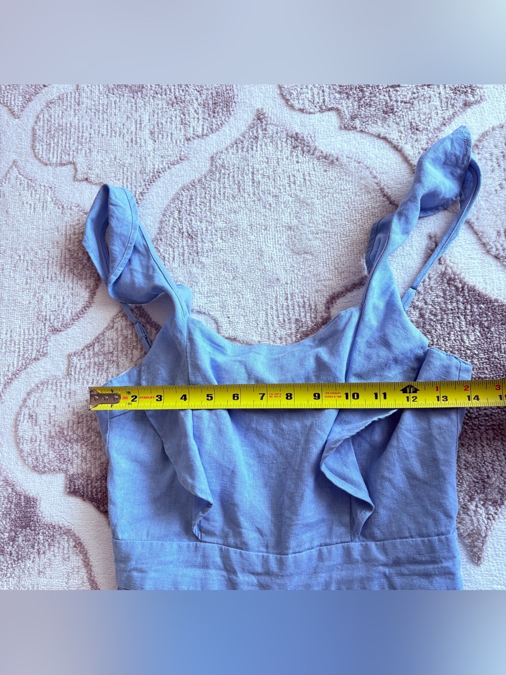 Dynamite Linen Light Blue Ruffle Jumpsuit Wide Legs Size XS - Picture 9 of 16